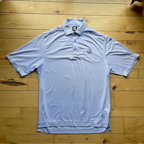 Footjoy Golf Polo Short Sleeve Striped Pebble Beach Embroidery Men’s L Prurple - Picture 2 of 7